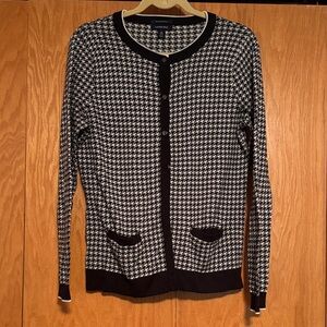Lands' End Black and White Houndstooth Cardigan